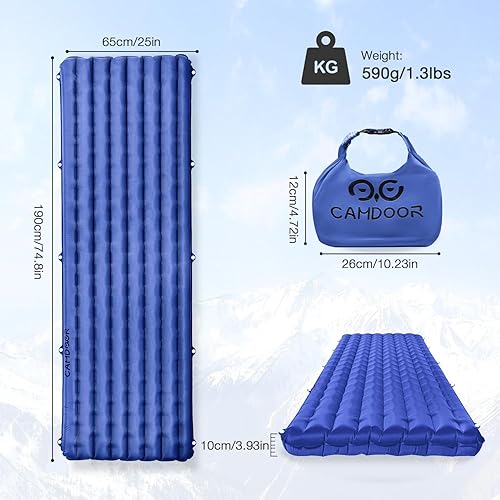 Miniatura 7 de Colchoneta inflable para dormir, ultraligera aislada, colchón de camping para mochileros, senderismo con bolsa, colchoneta compacta para acampar