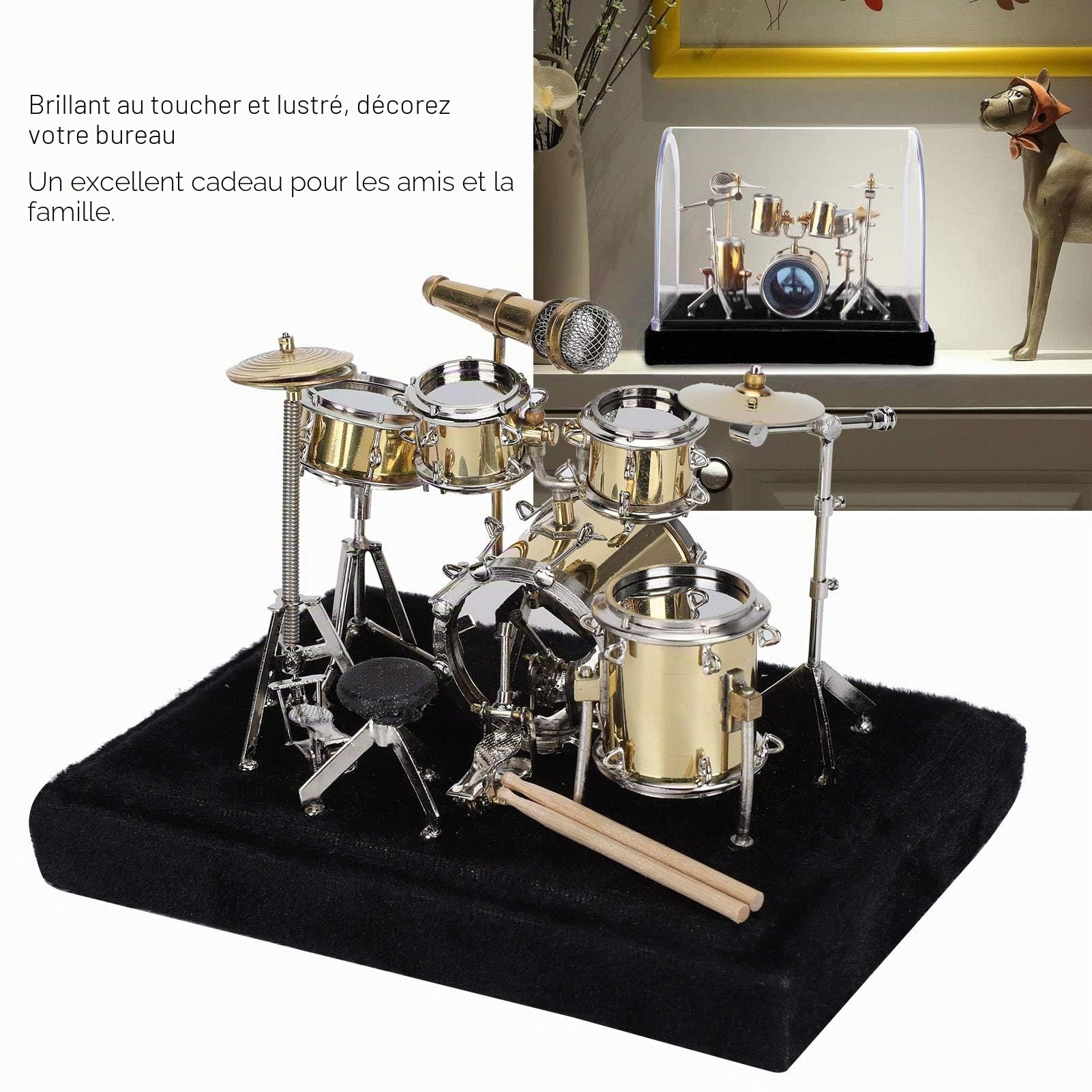 Jenngaoo Miniature Instrument de Musique, Modèle Réduit de Batterie Jazz, Musique Miniature Modèle de Tambour, Décoration Bureau Collection, Cadeau Musicien Anniversaire ou Fête des Pères