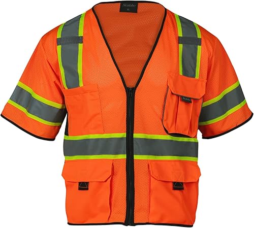 Chaleco de alta visibilidad con bolsillos y cremallera para hombres y mujeres, chaleco de construcción con tiras reflectantes, Hi Vis Clase 3