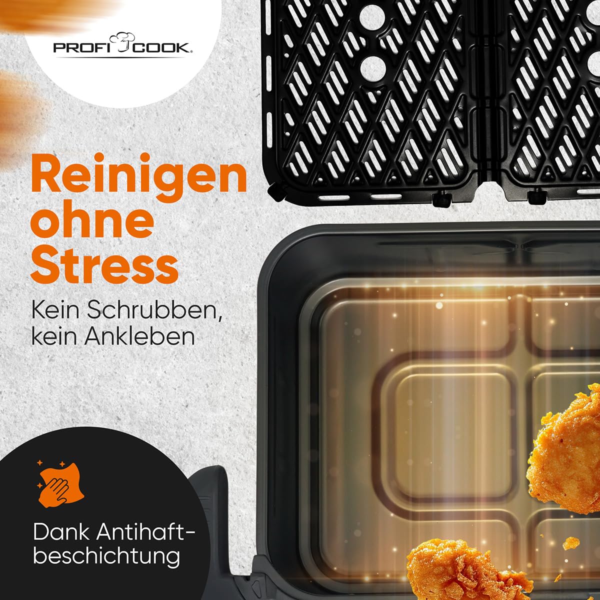 ProfiCook® XXL Heißluftfritteuse | 10L | Öl und Fettfrei | buntes Touch-Display | 2400W Airfryer | Heißluftfritteuse 2 Kammern | 10 Programme | 80-200°C | Heissluftfritteuse | PC FR 1313 H