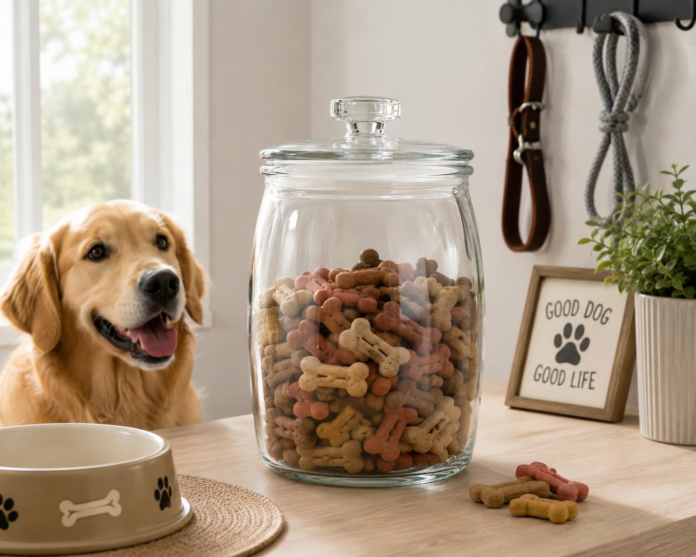 Gallon Glass Jar with Lid, Wide Mouth Large Glass Canister with lid, Super Large Cookie Jar for Food Storage, Sugar, Flour, Cookies,Dog Treats (1 Gallon)