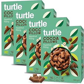 Turtle Cereal Better Breakfast – Cocoa Pillows Gluten Free Cereal with Hazelnut Filling 300g (Pack of 4) | Certified Organic Vegan Gluten Free, Source of Fibre, No Palm Oil