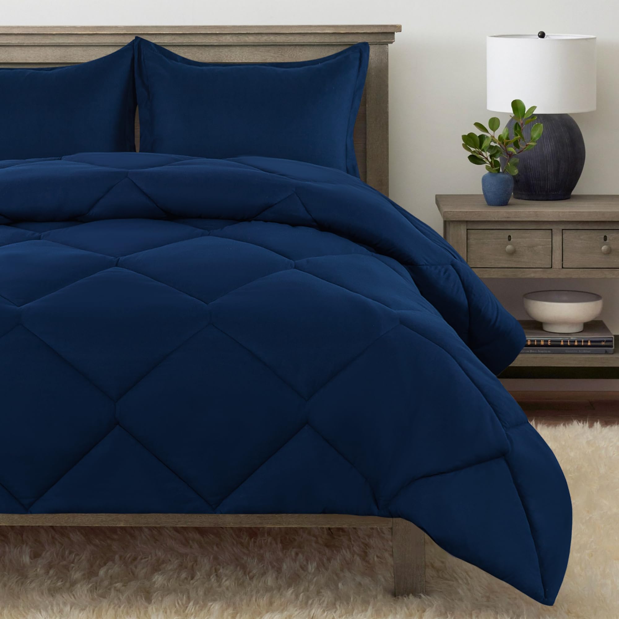 TOPLUXE Edredón 4 Estaciones para Cama 105, Edredón de Fibra 300gr/m² Reversible e Transpirable (200x200cm, Azul Oscuro)