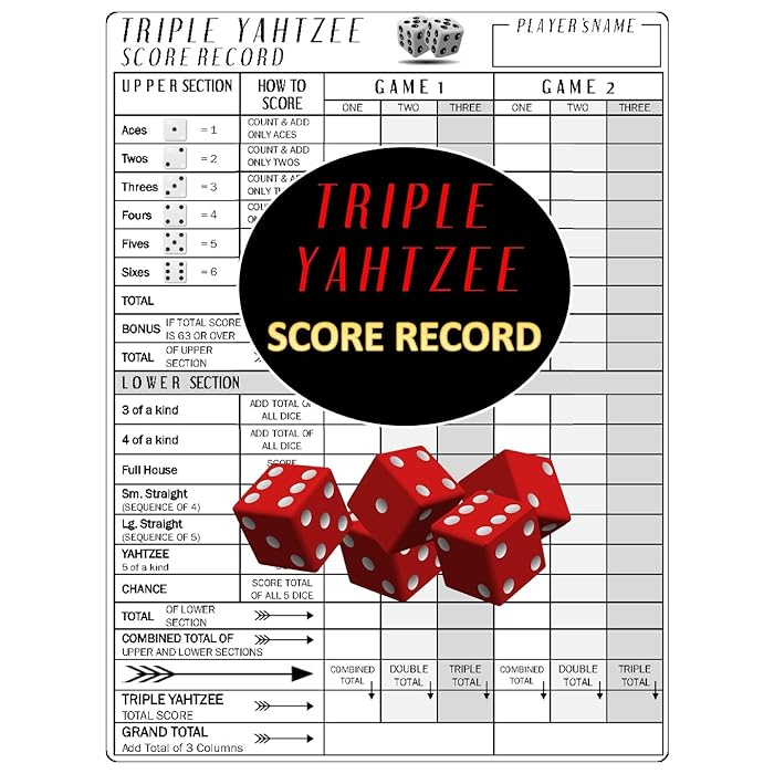 Buy Triple Yahtzee Score Record 100 Triple Yahtzee Score Sheet, Score