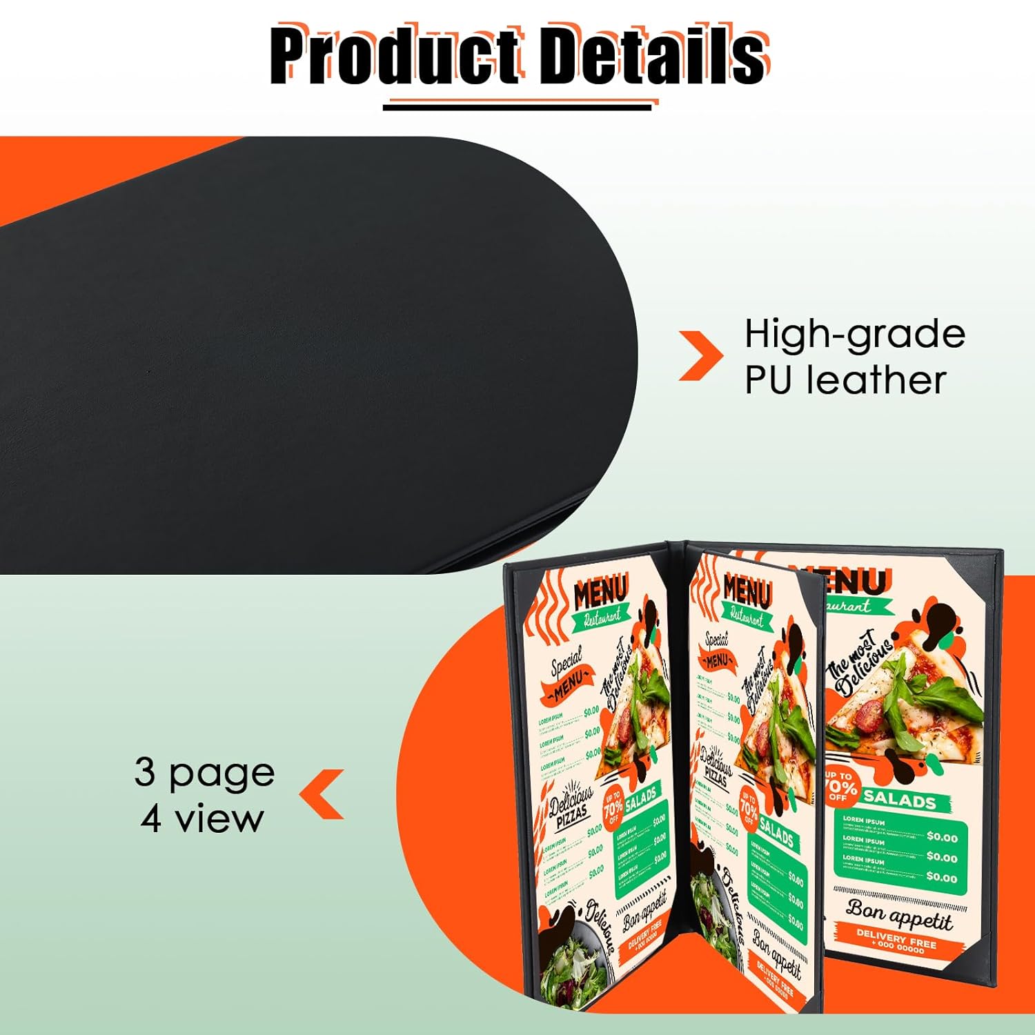NATGAI 5 Packs Menu Covers 8.5" x 11", PU Leather Menu Cover Menu Holders, Waterproof 4 View Restaurant Menu Covers, Fit for Restaurant Bar Cafe Hotel Wine List (4 View, 8.5"×11")