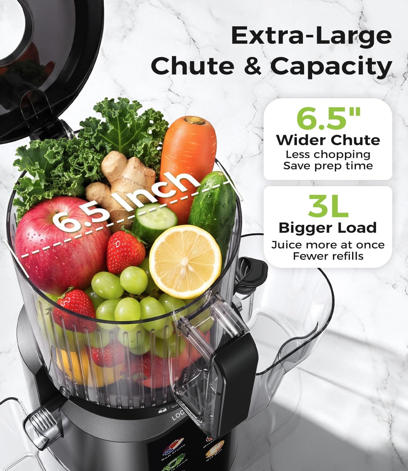  Cold Press Juicer Machine, 6.5" Wide Chute, 3L, Easy to Clean thumbnail