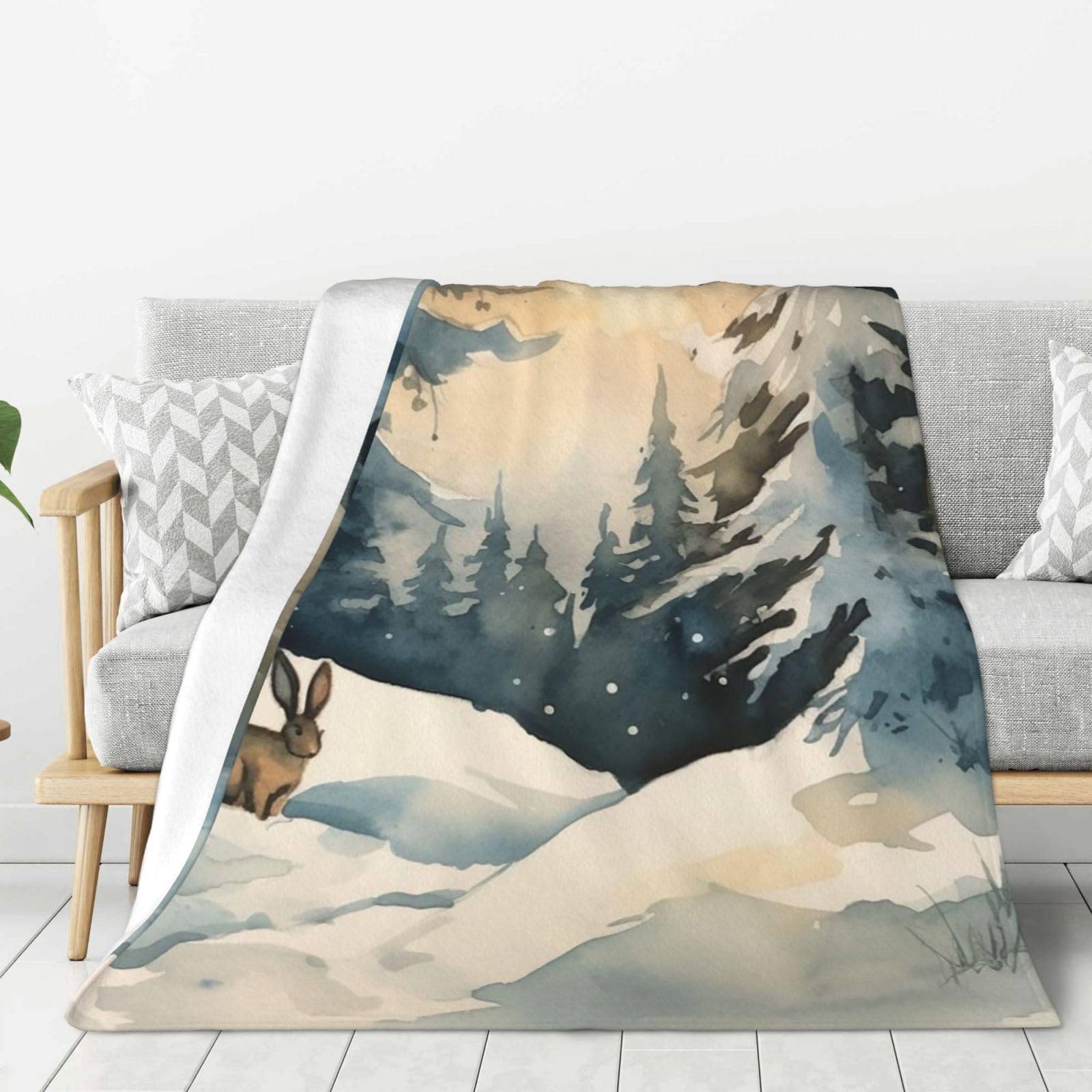 Couverture flanelle 152x203 cm plaid doux lit et canapé motif lapin