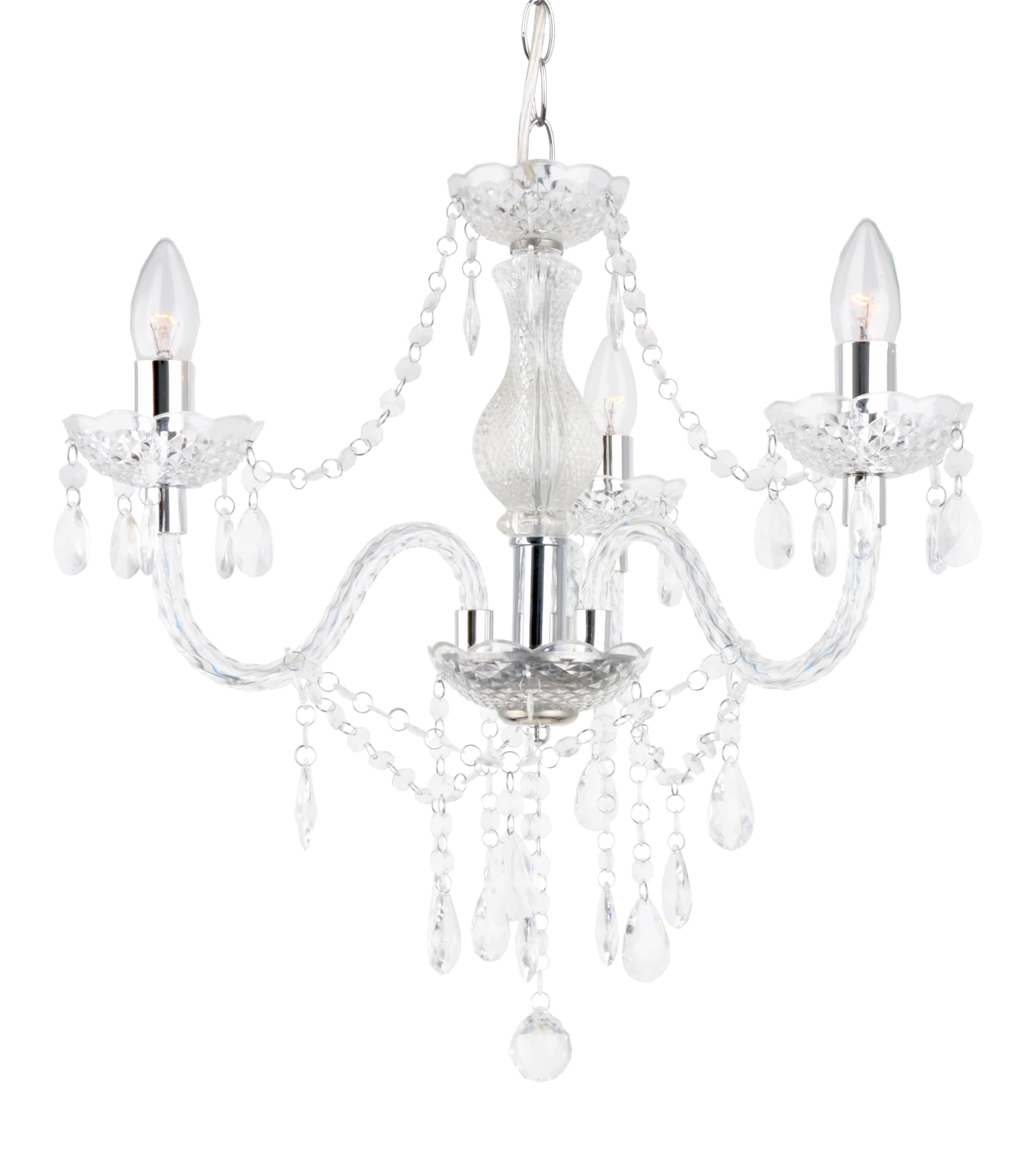 3 Light Chandelier, 5 Lamp Pendant, Chrome,Clear.Acrylic Bedroom Living Room Ceiling Light … (Chrome) (Clear) [Energy Class A]