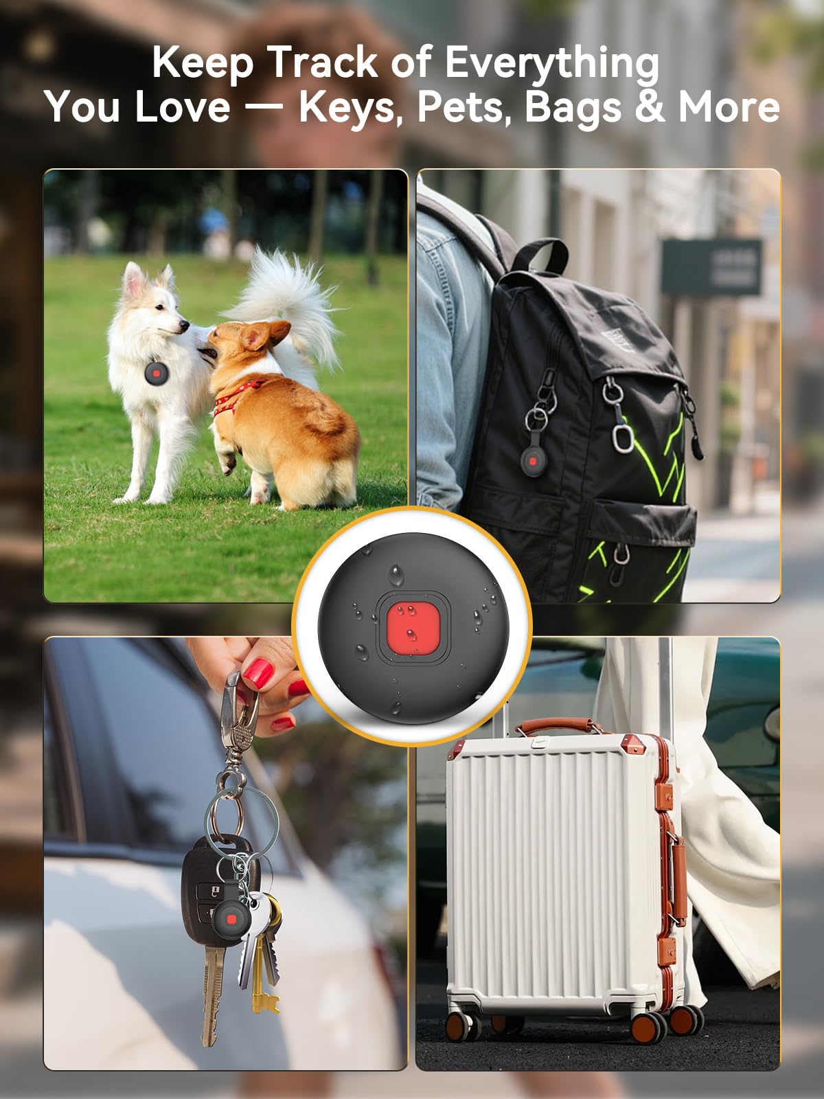 Confezione da 4 etichette smart tracker, cercatore di oggetti e chiavi Bluetooth, funziona con Apple Find My e Android Find Hub, dispositivo anti-smarrimento impermeabile IP67 con custodie
