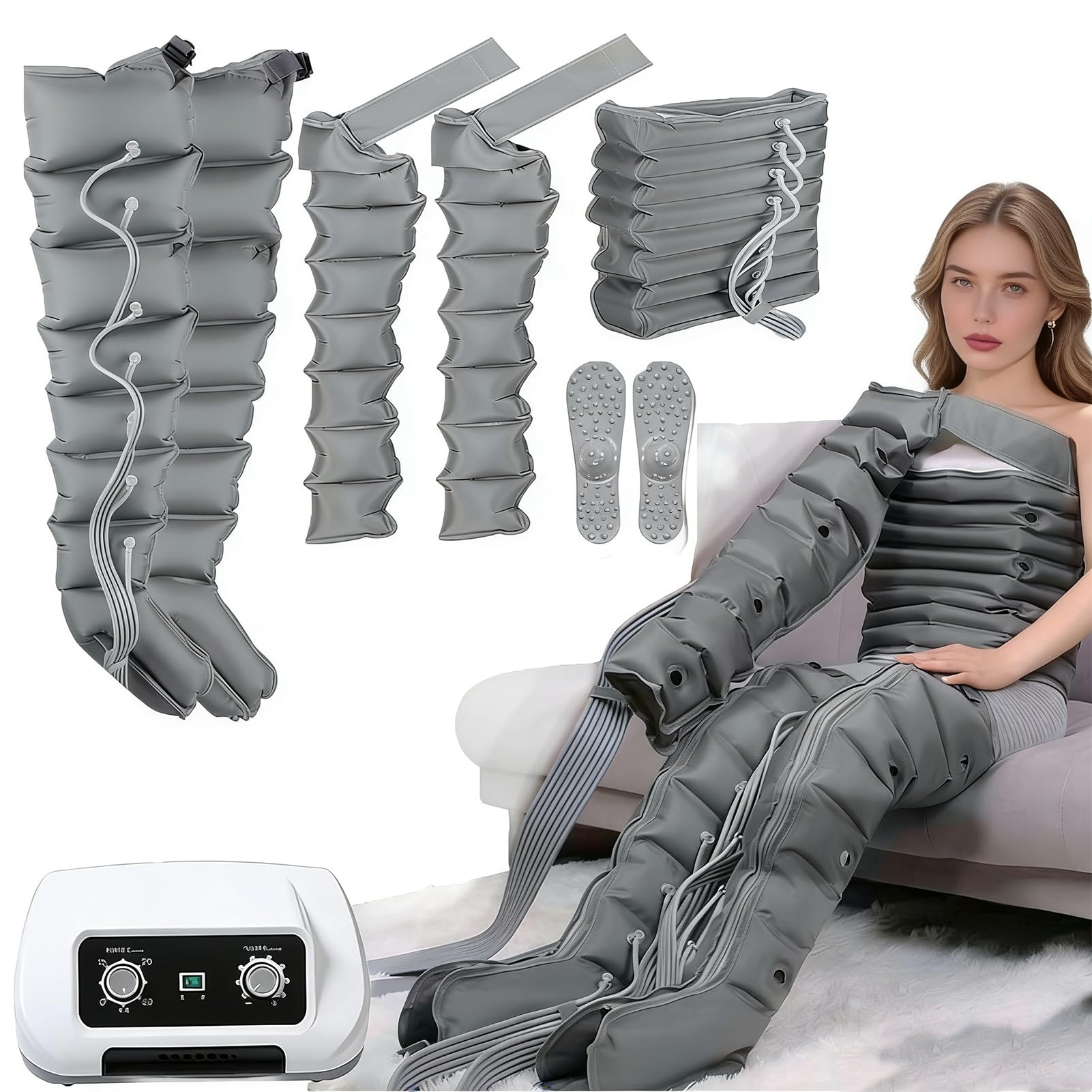 Beinmassagegerät Für Lipödem Und Lymphdrainage ︱Venen Massagegerät Lymphdrainage︱ und 8 Kammer Luftdruck-System Mit Oberschenkel Wadenmassage︱Home Pressotherapy (Optionale Kombinationssets)