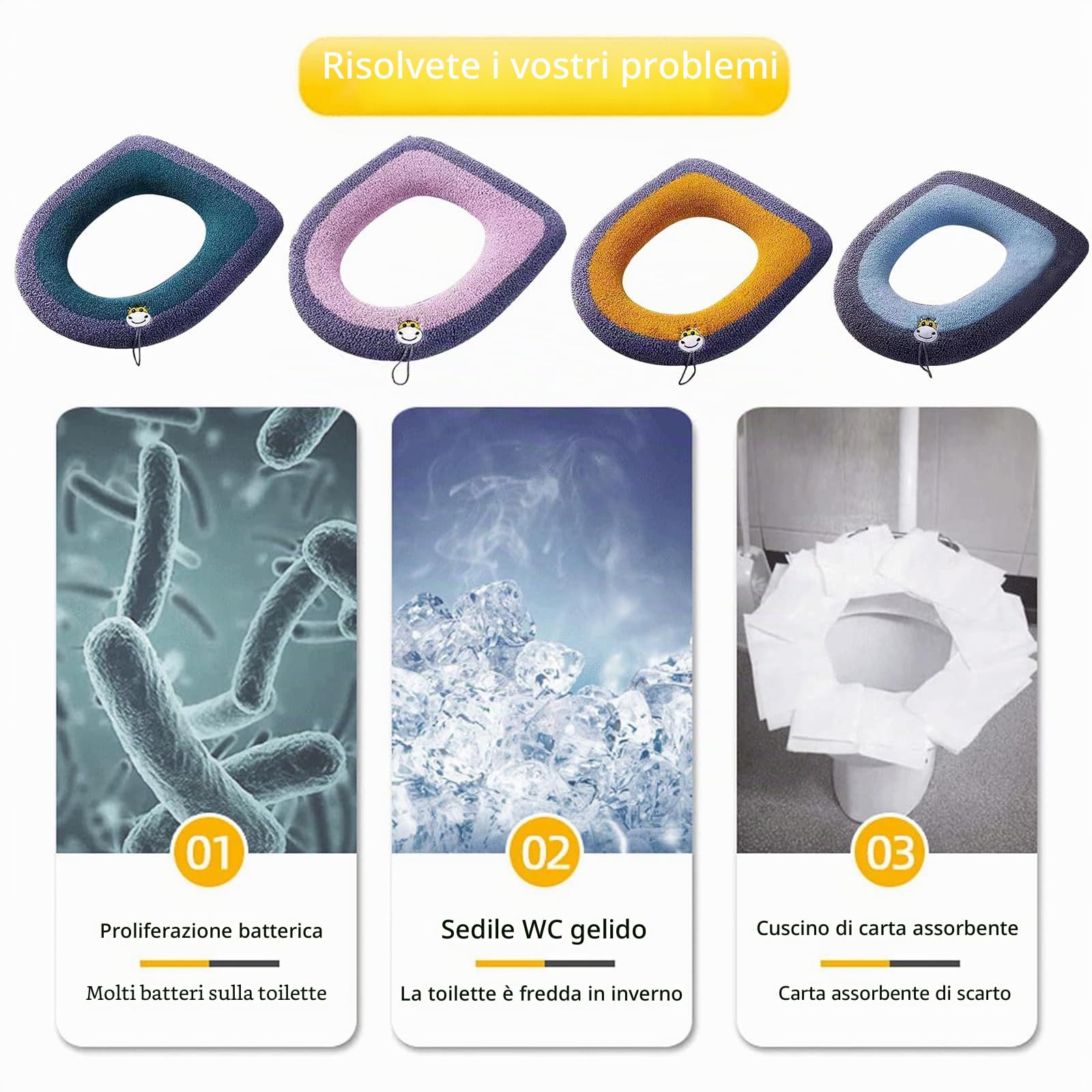 4 Pezzi Copriwater in Peluche,Copri Sedile WC Morbido Invernale,Copri WC Lavabile,Cuscino Coprisedile WC,Copriwater Universale Caldo in Peluche per Toilette,Estensibili Adatti Lavabile Cuscino Sedile