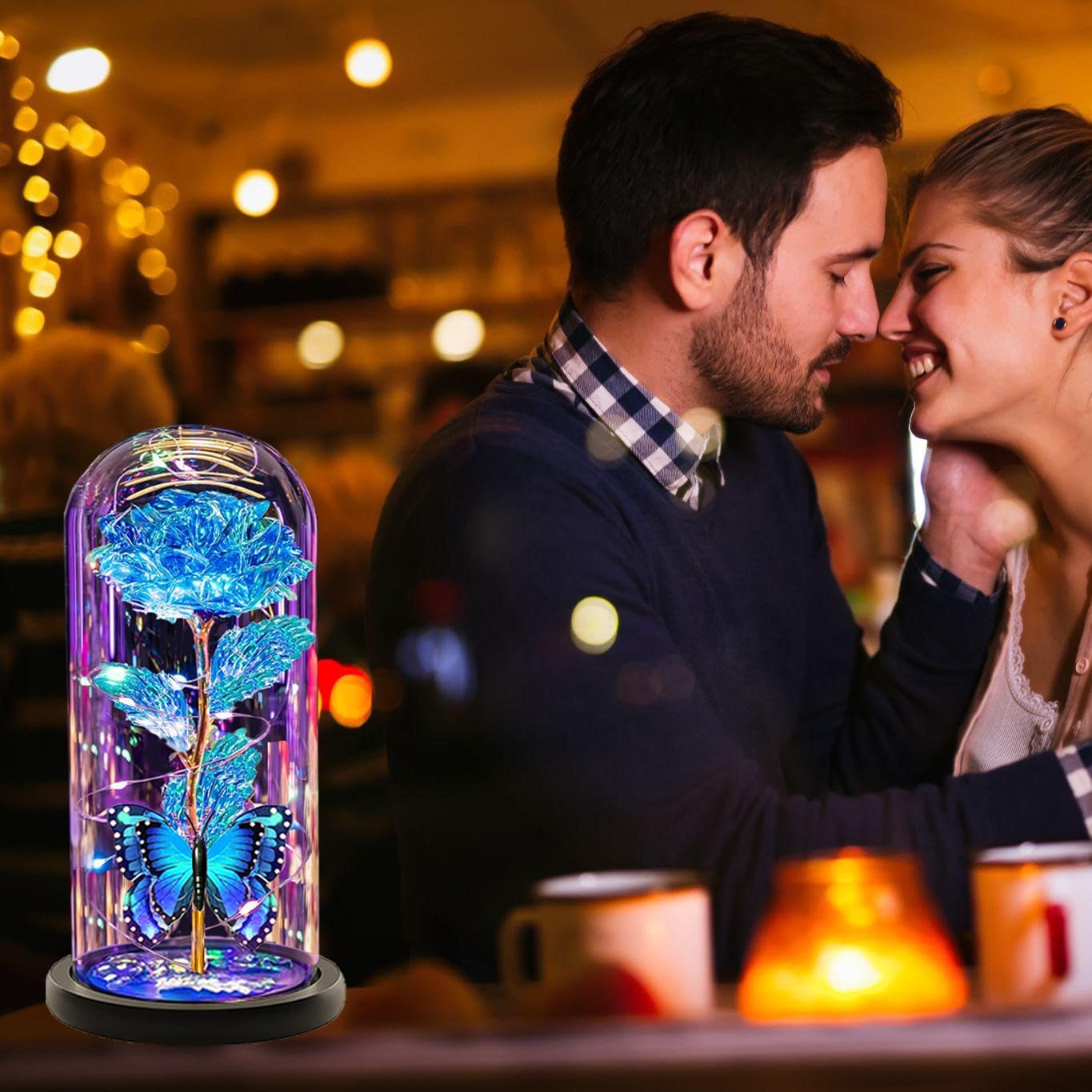 Mothers Rose Gifts for Mom ，Mothers Rose Flowers Gifts for Women Wife,Galaxy Crystal Light Up Blue Rose in Glass Dome Rose Gifts for Mom Girlfriend