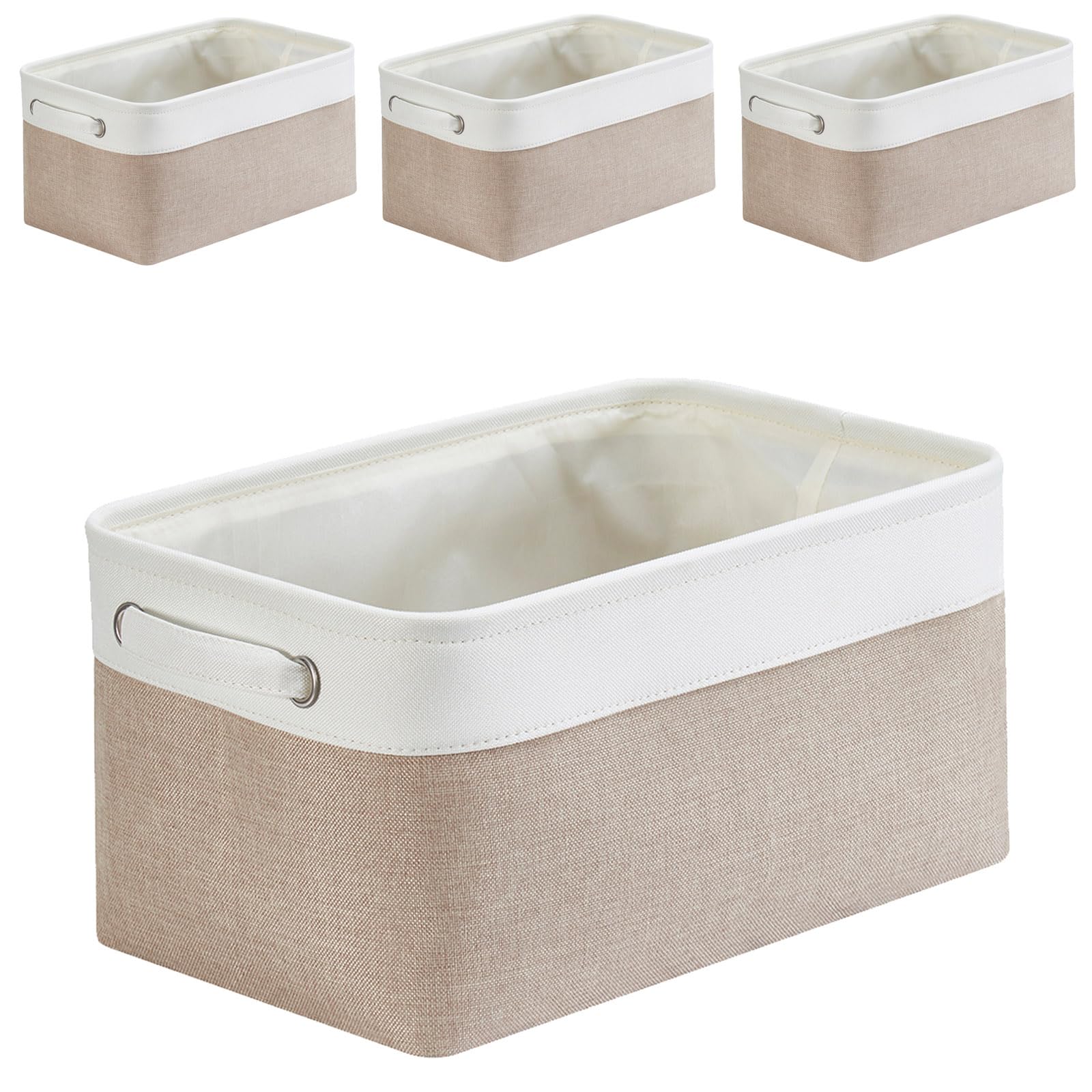 Mangata Set of 4 Fabric Storage Baskets, Light Khaki White M
