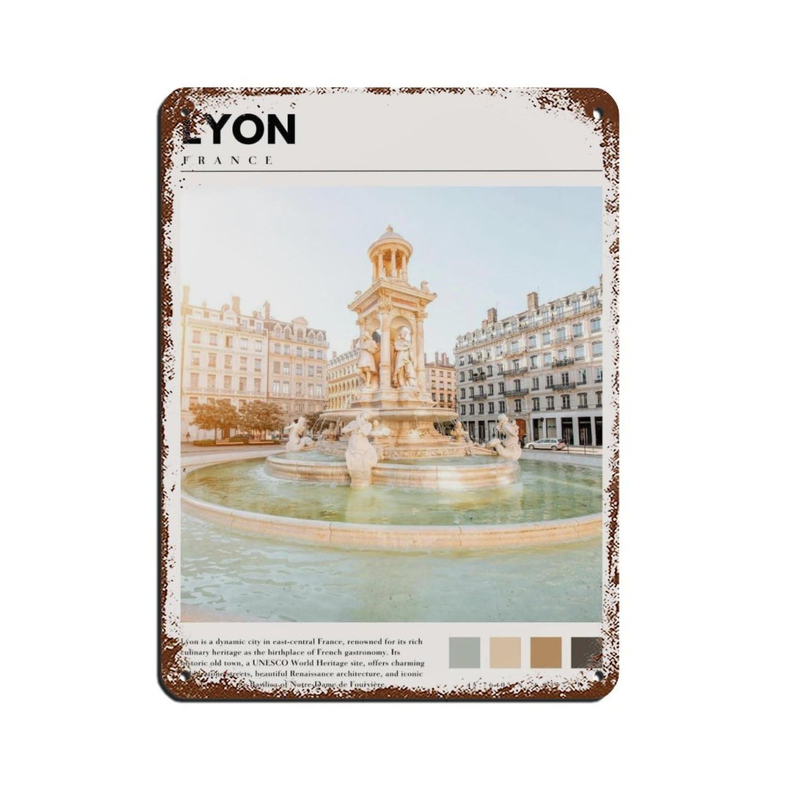 Lyon France Poster French Art Tin Sign Vintage Metal Pub Club Cafe Bar Home Wall Art Decoration Poster Retro 12x16inch(30x40cm)