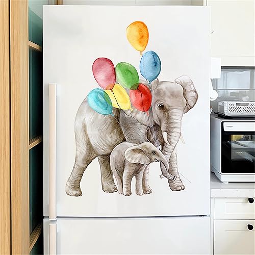 Miniatura 2 de Calcomanías de pared de globos coloridos de elefante y elefante bebé, calcomanías de pared de animales de dibujos animados de sacinora removibles de