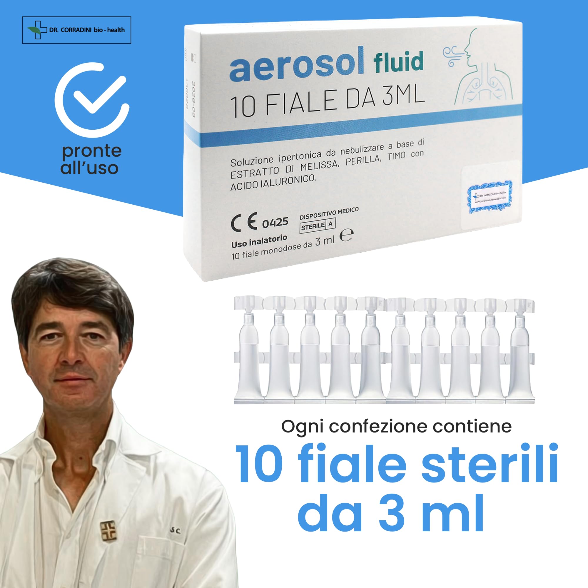 Dr. Corradini® Soluzione Fisiologica per Lavaggi Nasali con Acido Ialuronico Melissa Perilla e Timo Aerosol Lavaggio Nasale Adulti Bambini 10 Fiale