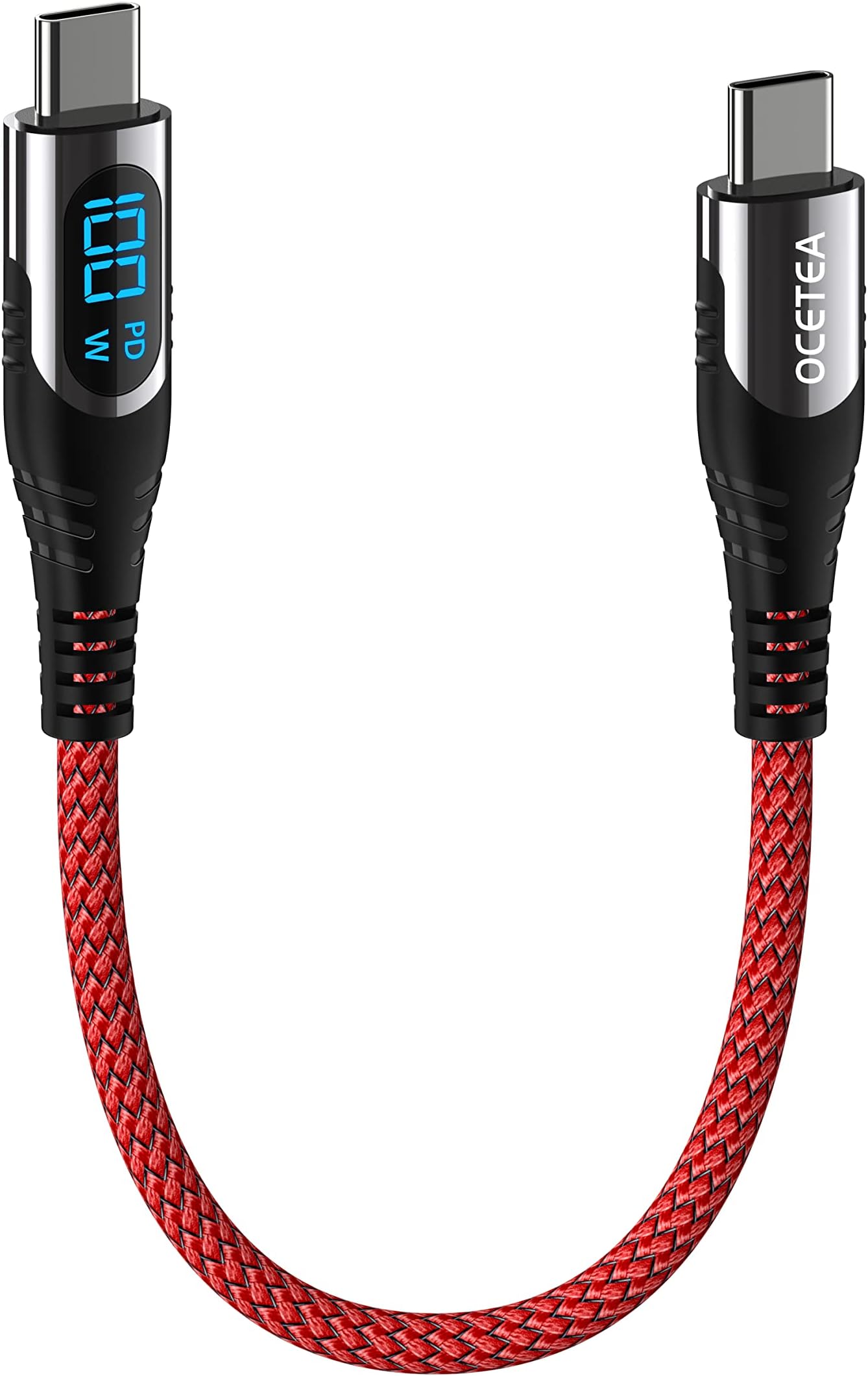 USB C to USB C Cable (100W 5A), 1ft USB C Cable with LED Display, New Nylon Type C Charger Cable Fast Charging for MacBook Pro, iPad Pro Air mini, Samsung Galaxy S22 S21, Switch, Pixel, PS5