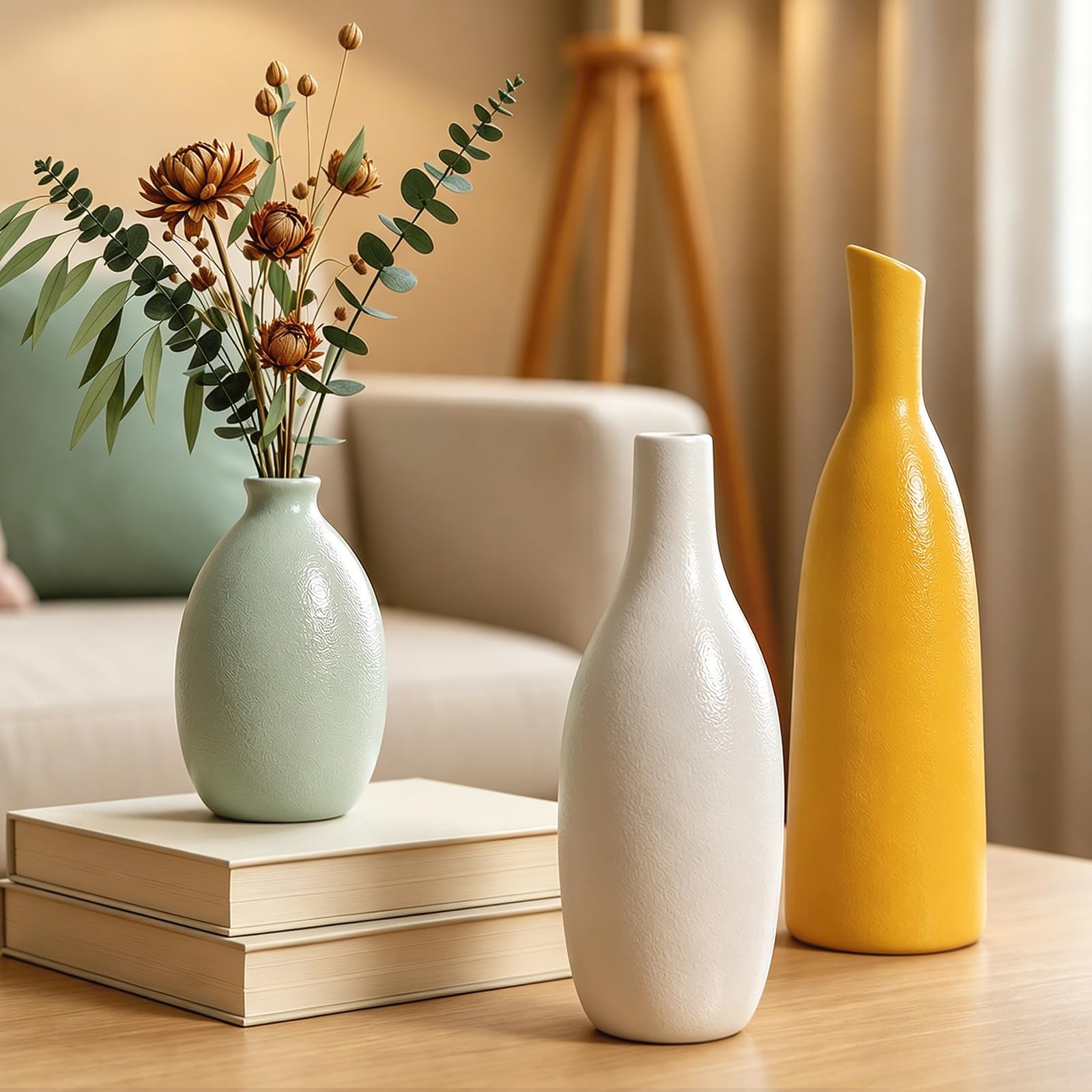 Modern Farmhouse Ceramic Vase Set - 3 Pieces