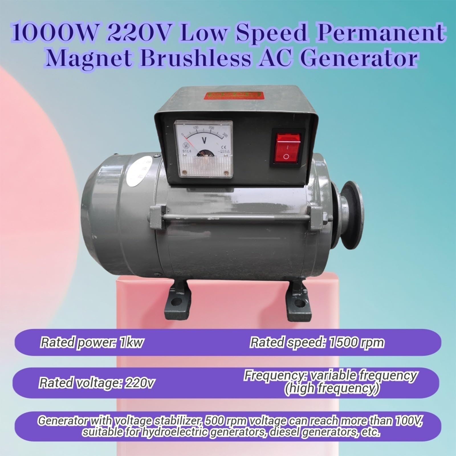 Générateur À Aimant Permanent 1000W, Alternateur 220v Sans Balais À Basse Vitesse Avec Bobine En Cuivre Et Régulateur De Tension, Pour Énergie Hydraulique Ou Diesel