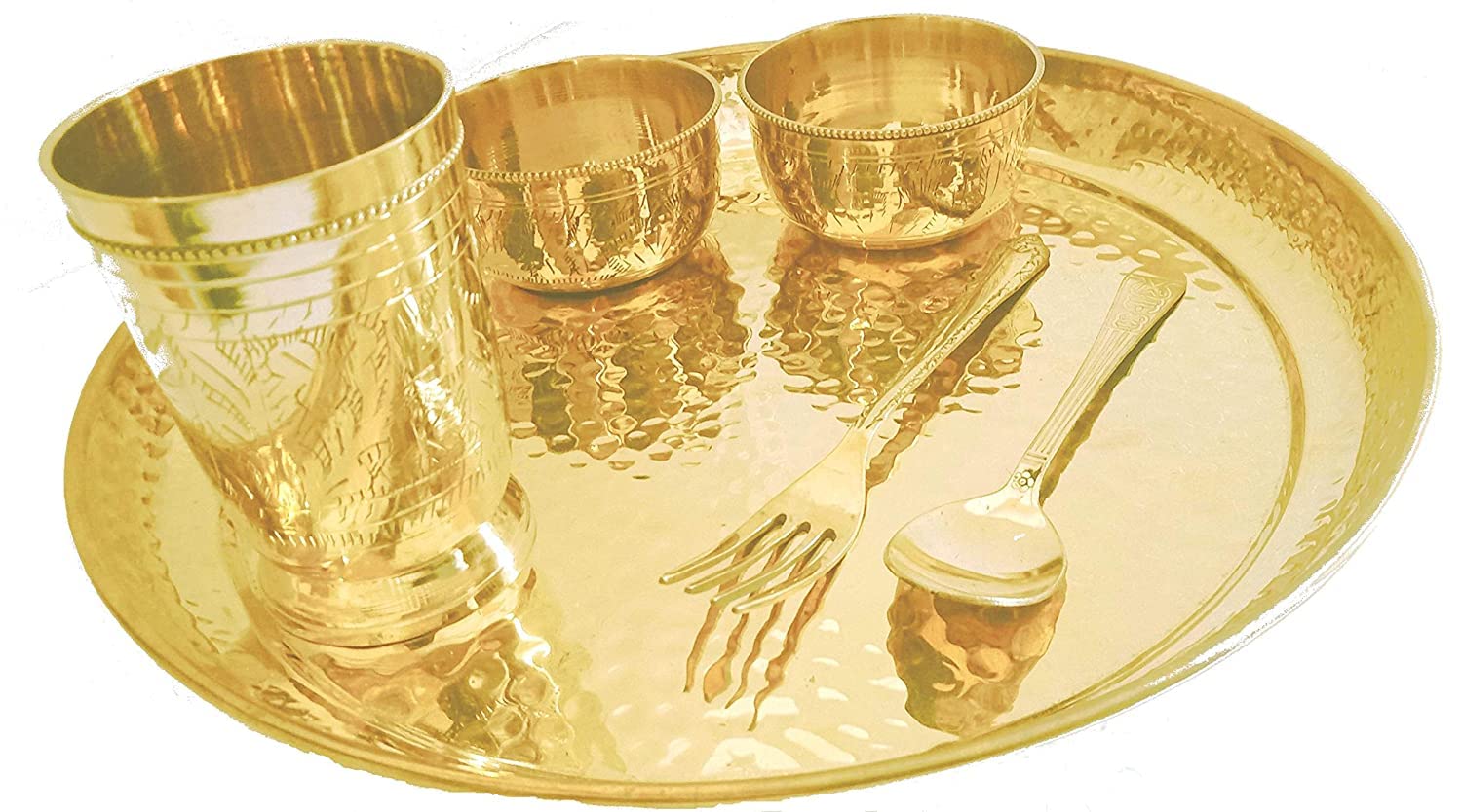 Thali fait main en laiton martelé vaisselle indienne assiette et bols