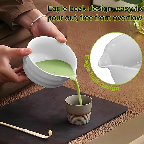 Miniatura 6 de Juego de batidor de matcha, incluye cuenco de cerámica con boquilla, batidor de matcha, soporte y tamiz, cuchara y cuchara de bambú tradicional, kit