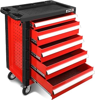 DNA MOTORING 30.5" L x 18" W x 38" H 5-Drawer Lockable Slide Tool Chest Rolling Tool Cart Cabinet (TOOLS-00001) with Keys , Red, Upgrade Package