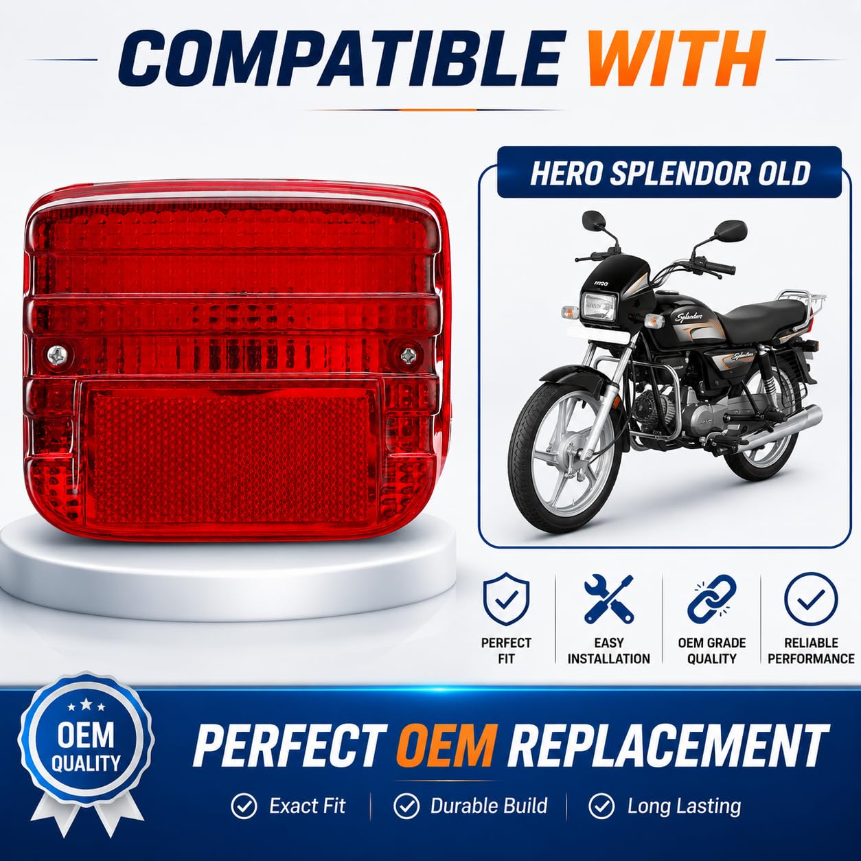VTRUST Tail Light Compatible for Hero Splendor (Old Model) | Rear Brake Light Assembly | Hard Coated Scratch-Resistant Lens | OE Quality Bike Spare Part 2
