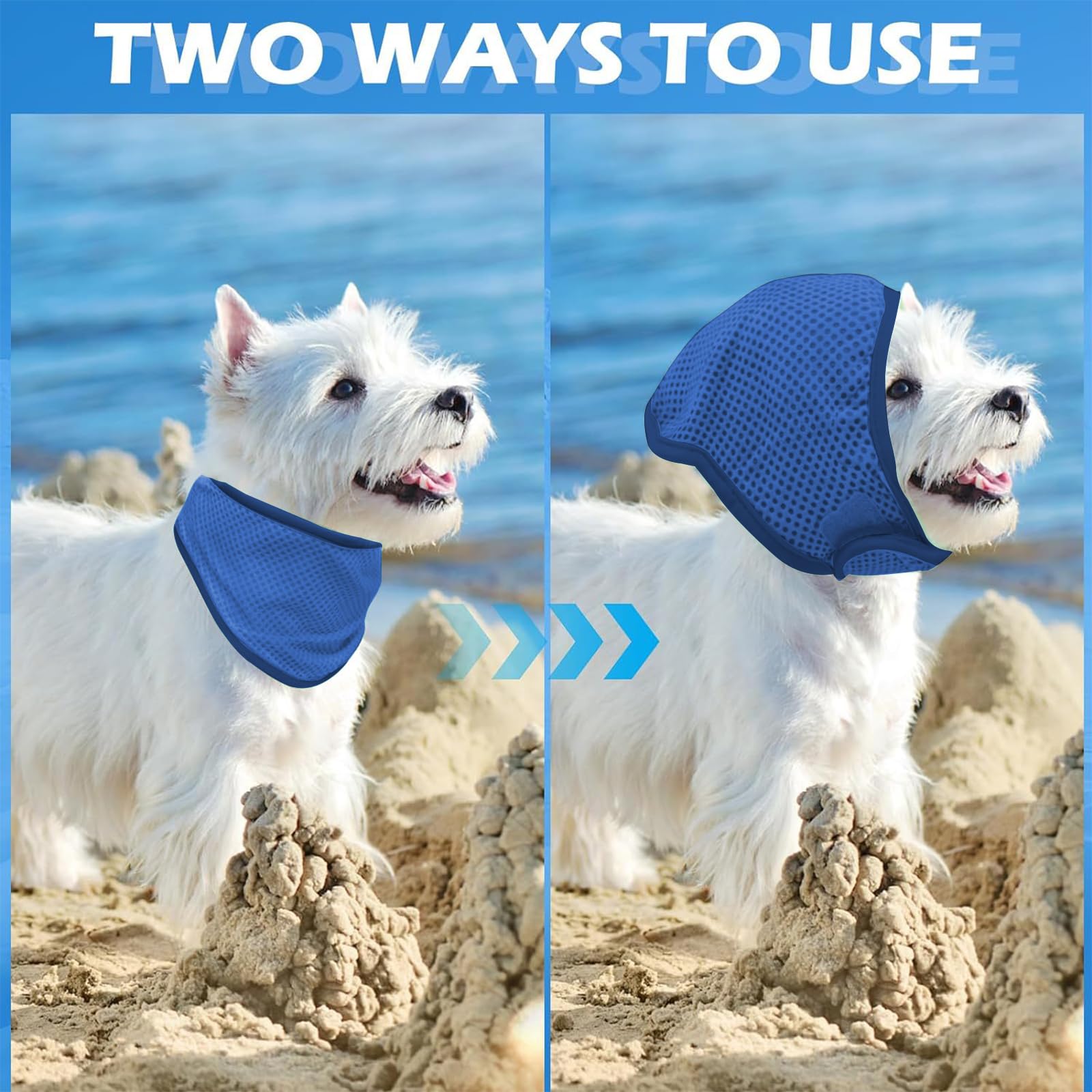 Raffreddamento Collare per Cani, Collari per Cani di Raffreddamento, Bandana Cane, Traspirante Sciarpa per il Ghiaccio per Caniper Animali Domestici in Estate per Attività all'Aperto, Blu, L