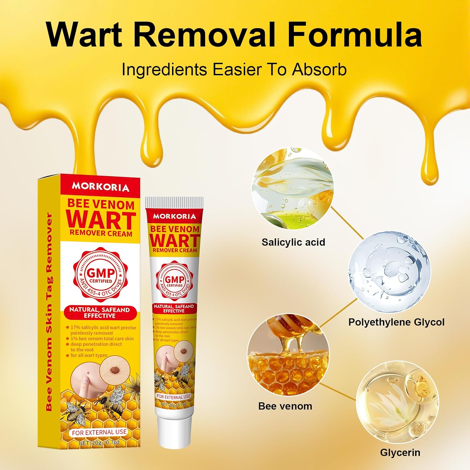 Bee Venom Wart Remover, Skin Treatment Cream with Salicylic Acid & Bee Venom for Face, Neck and Body, Used to Eliminate Common Warts, Flat Warts, Corn and Callus (2pcs)