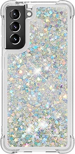 Miniatura 2 de LEMAXELERS Funda compatible con Galaxy S21+ 5G, funda transparente líquida con purpurina flotante de arena movediza a prueba de golpes, funda