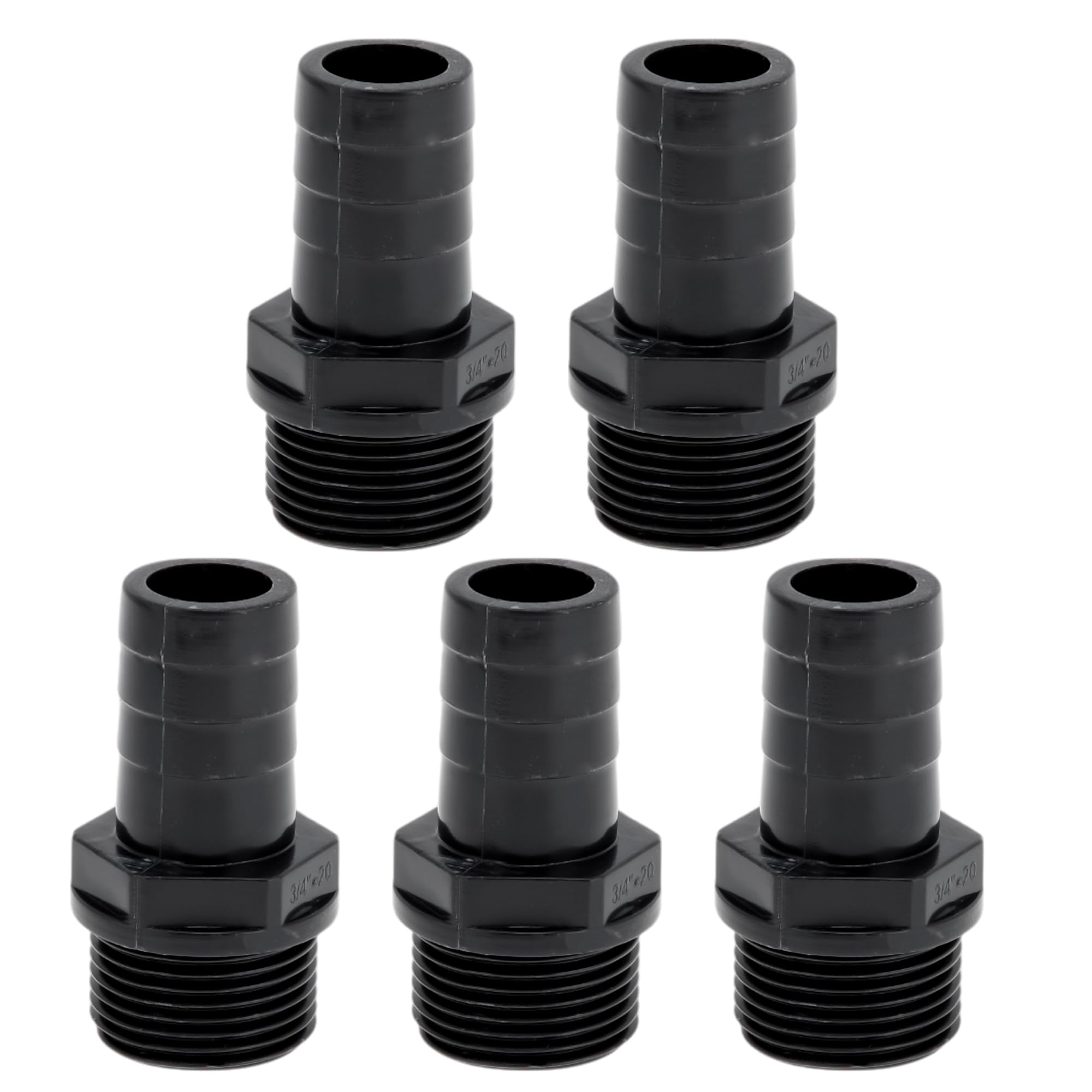 Hihaha Plastic Hose Barb Fitting 25/32" 3/4" BSPT Male Thread Straight Pipe Connector 5 Pcs