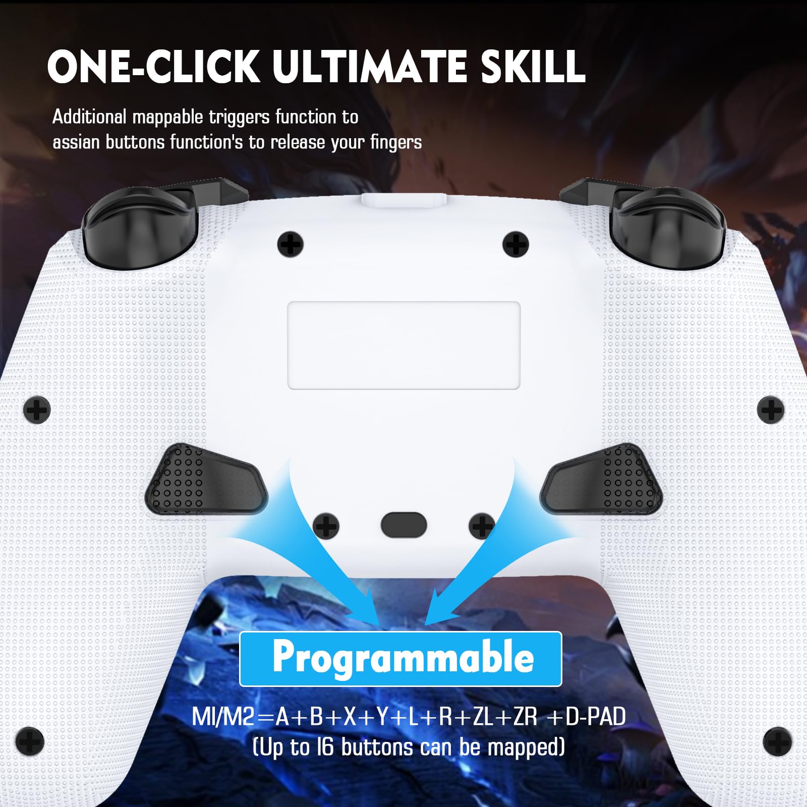 KEWYA Switch Controller für Switch Spiele, MACRO & Turbo Programmierfunktion, Motor Vibration, RGB Licht, Wireless Gamepad Joypad mit 6 Gyro Achse Kompatibel mit Switch/Switch Pro/Lite/PC - Weiß