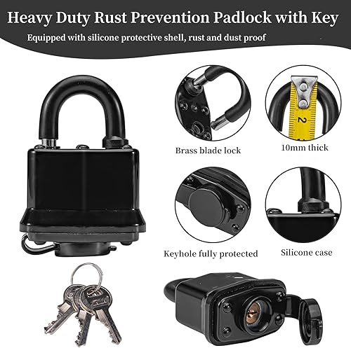Miniatura 3 de Cerradura de cadena resistente, cadena de seguridad endurecida de 0.315 in de grosor con candado con llave resistente a la intemperie, perfecto para