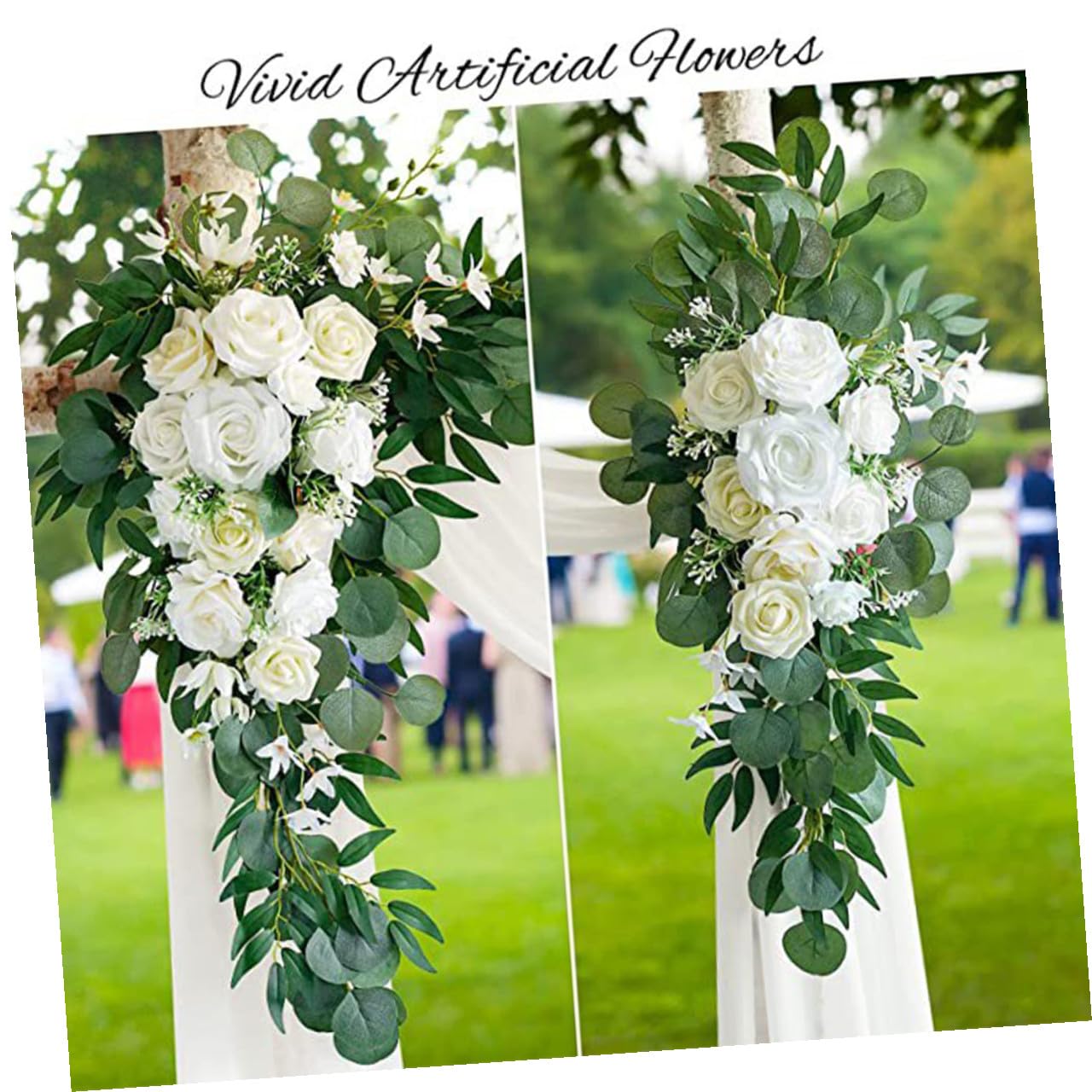 Zerodeko Set di Fiori Artificiali per Decorazione per Struttura Nuziale Bianco, in Seta Artificiale e Garza, Facile da Curare e Mai Appassire, per Allestimenti di Matrimoni