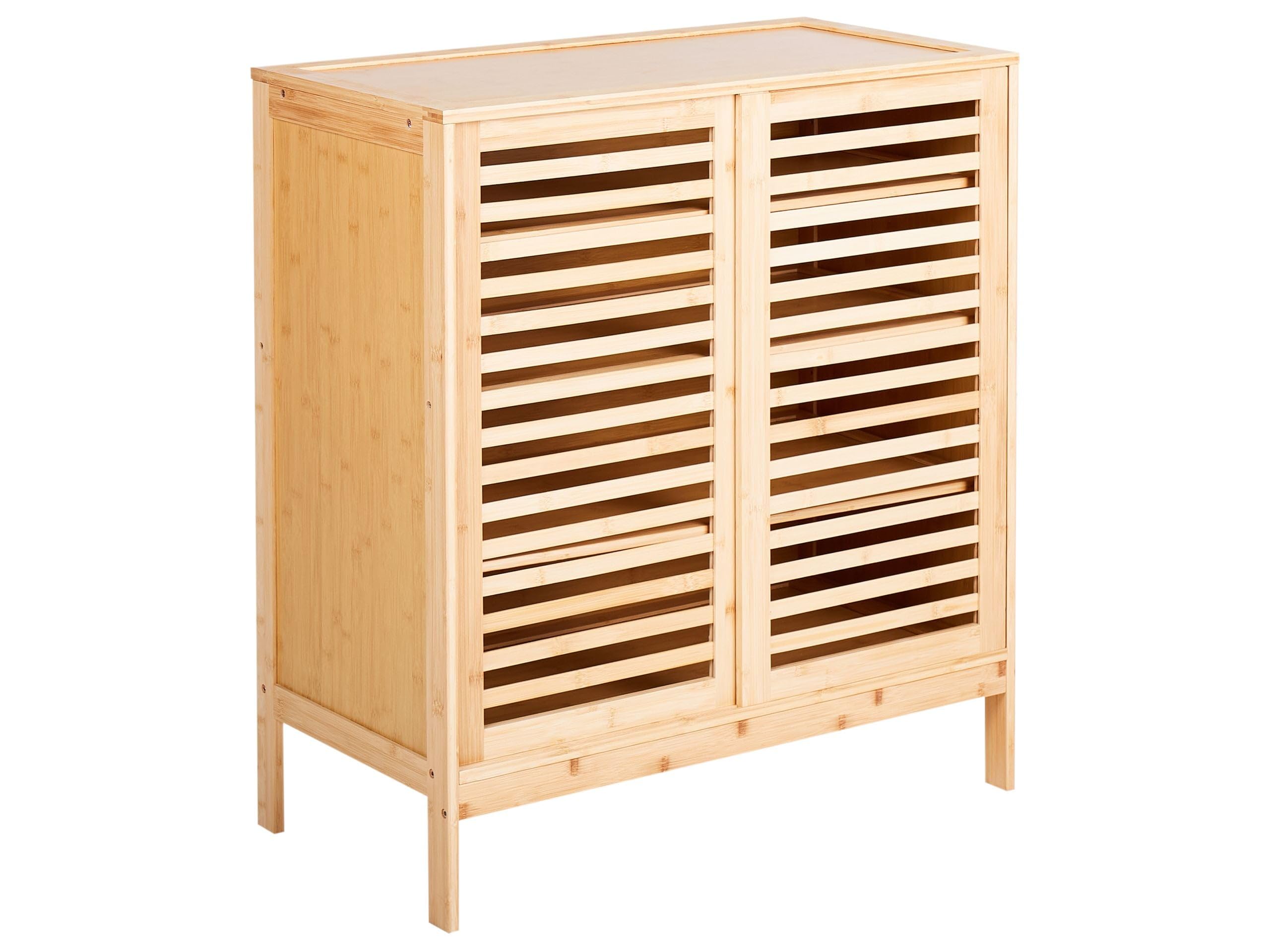 Beliani Mueble Zapatero aparador 2 Puertas de bambú Puertas correderas con baldas almacenaje Estilo Boho Madera marrón Claro Midwood