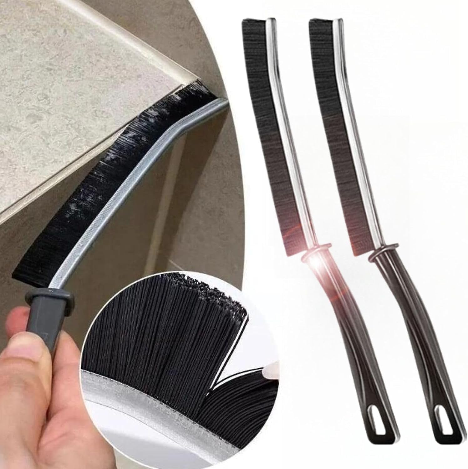 T TOPLINE Bathroom Gap Cleaning Brush, Clean The Dead Corners of Bathroom Kitchen Tiles, Multifunctional Window Slots, Multi-Purpose Door Window Track Deep Cleaning Brush Supplies (2 - Gap Brush)