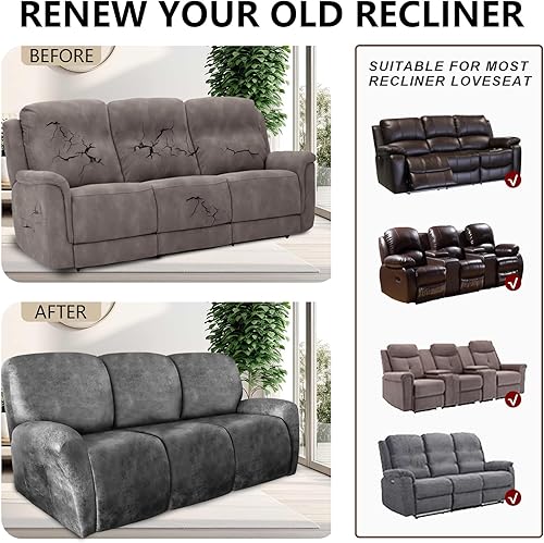 Miniatura 91 de Fundas para sofás reclinables símil cueros, protector de muebles, funda de sofá lavable para mascotas y niños, 4 piezas, color verde militar oscuro