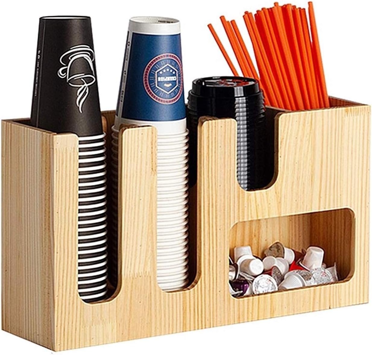 5 Compartment Coffee Condiment Organizer Lid Holder Organizer Bamboo Wood or Arylic Material for Store Office and Home (Color : Acrylic) (Acrylic)