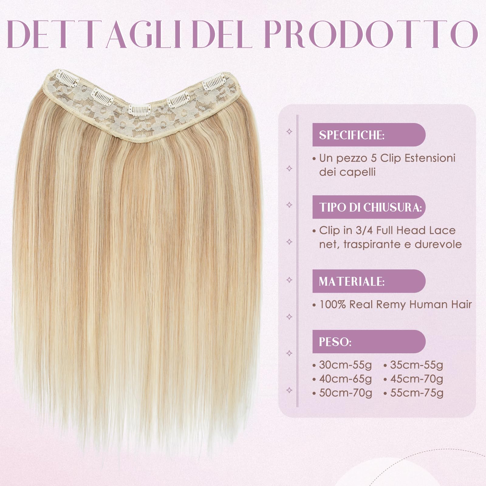 UK-Fashion-Shop Clip in Extensions Echthaar Blond 55cm Extensions Echthaar Clip 1 Tresse Remy Haarverlängerung Echtes Haar Glatte Haarverdichterung, 75g #18/613 Balayage Blond