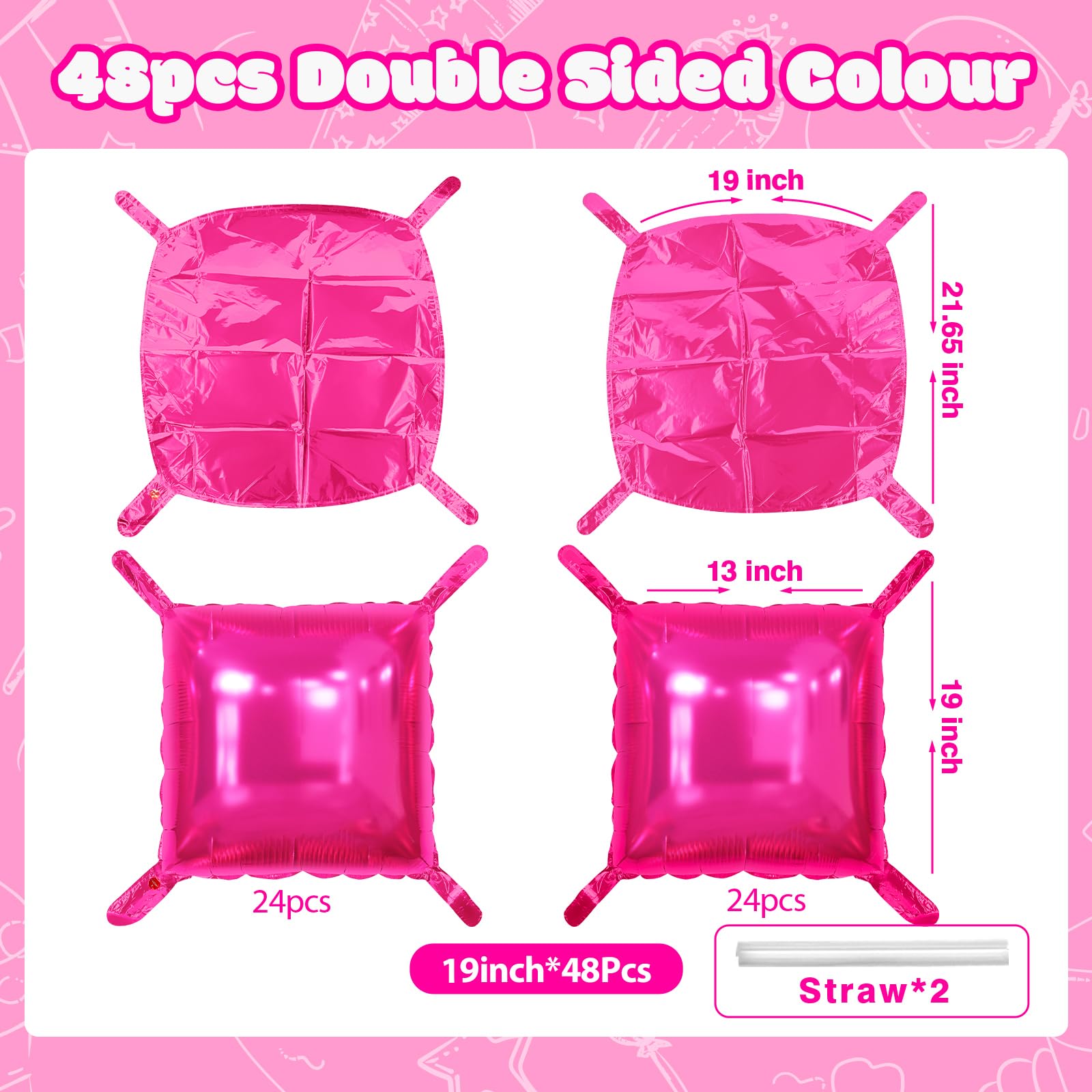 NISOCY 48 globos cuadrados de papel de aluminio rosa intenso, telón de fondo de pared de doble cara, kit de arco de túnel de globo rojo rosa para cumpleaños, San Valentín, boda, aniversario, despedida