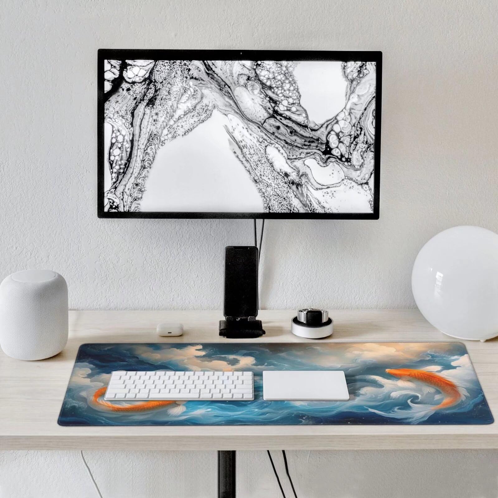 Niebieska podkładka pod mysz mata na biurko karp podkładka pod mysz do gier XXL 1600 x 800 x 3 mm, rozszerzona ze zszytymi krawędziami, antypoślizgowa gumowa podstawa, podkładka na biurko do komputera