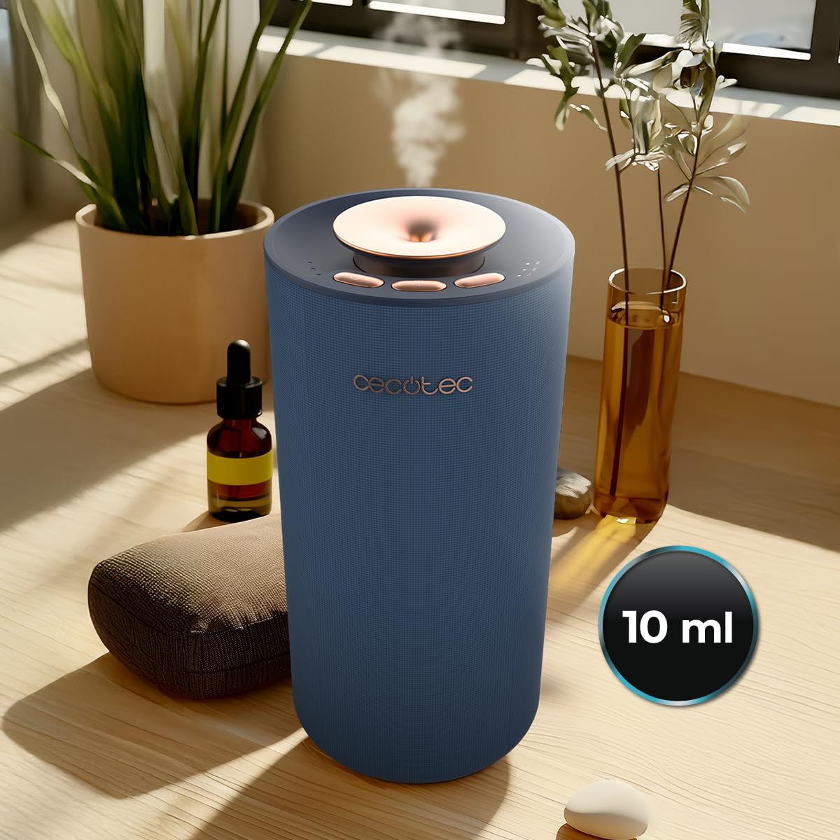 Cecotec Umidificatore Ultrasuoni con Diffusore Aromi 10ml PureAroma 3000 Navy Sound. Altoparlante Bluetooth, Ricarica Wireless, Timer 8h, 3 Modalità Vapore, Luce LED Colori, Aromaterapia, Compatto