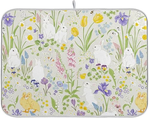 Tapete escurridor de platos con diseño de patito de conejo, para cocina, 16 x 18 pulgadas