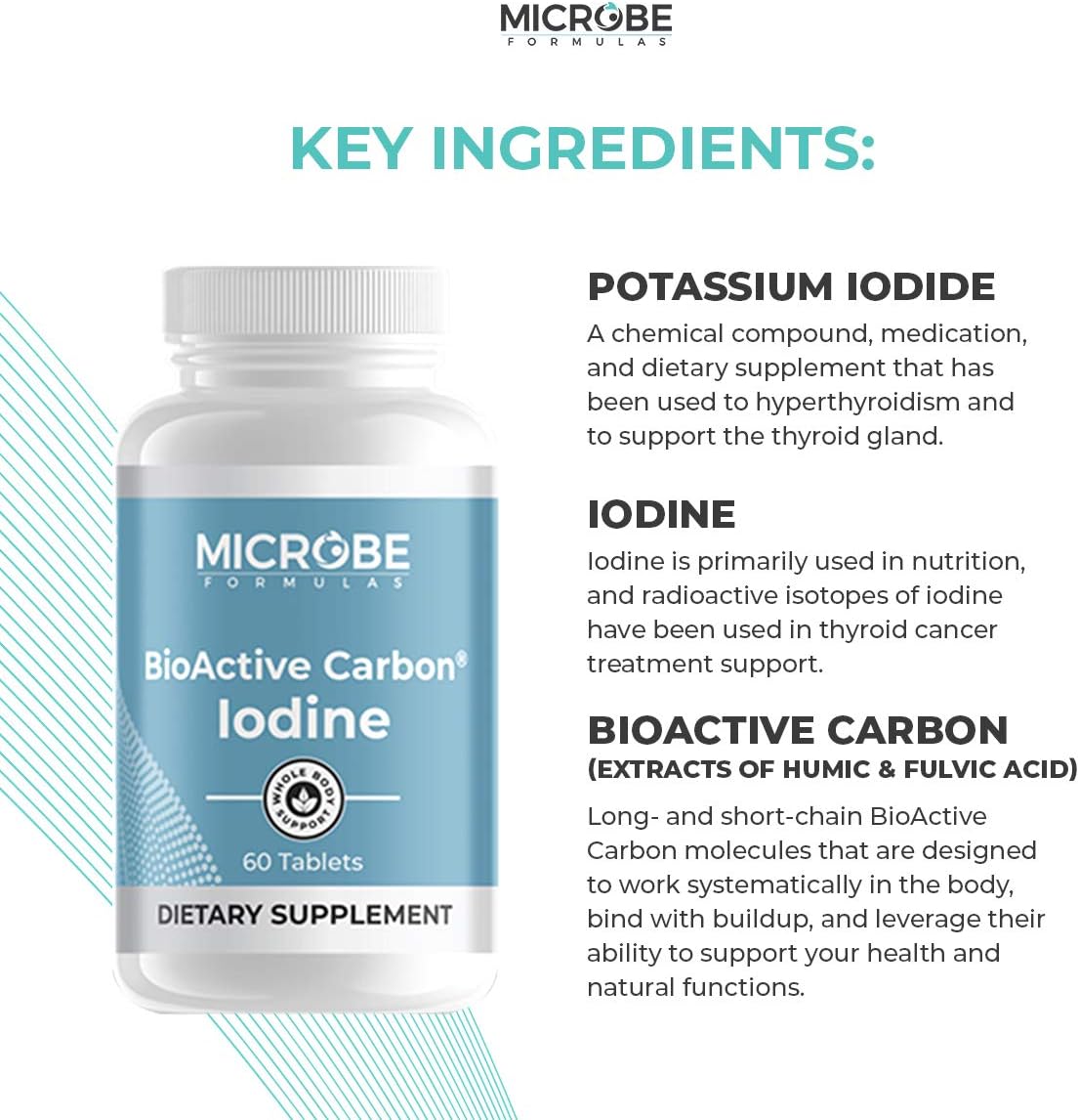 Microbe Formulas: BioActive Carbon Iodine - Natural Thyroid Support Supplement - 60 Tablets - Helps with Proper Iodine Balance - Supports Energy Levels and Absorption : Health & Household