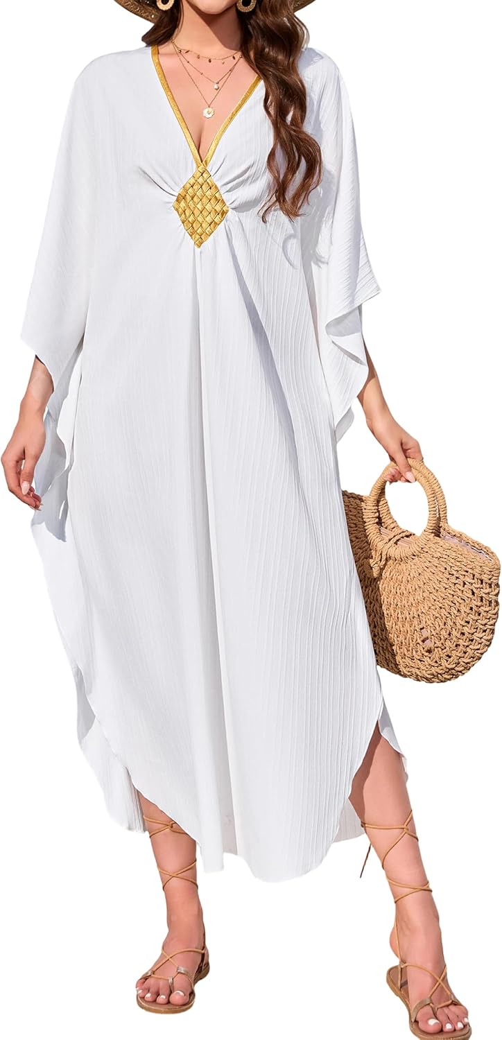 Kaftan dresses for women beach cover up solid maxi dress