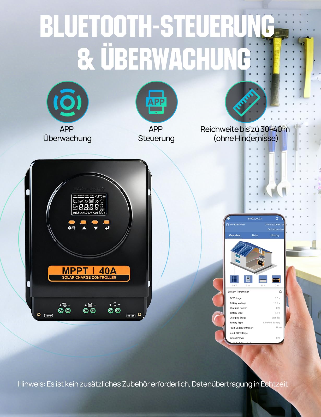 ECO-WORTHY 1,6 kWh solaranlage komplettset mit 12V 100AH LiFePO4 Batterie + 4 Stücke 100W Solarpanel + 40A Laderegler Bluetooth + 1100W Wechselrichter, Solaranlage Komplettset für Dach Haus Balkon Gar