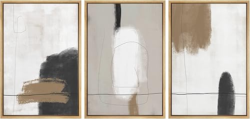 SIGNFORD - Juego de 3 lienzos enmarcados para pared, grunge, marrón y blanco, formas abstractas, moderno, bohemio, nórdico, relajante, para sala de