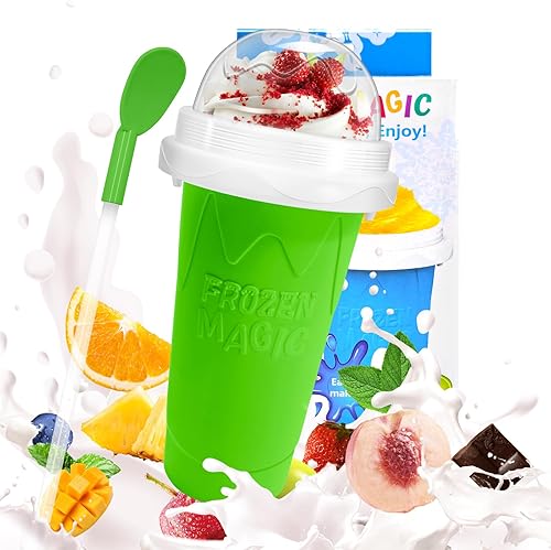 Slushy Maker - Vaso para hacer granizados mágico, vaso portátil para hacer jugos, leche y helado, taza de sílice de doble capa con tapa y popote