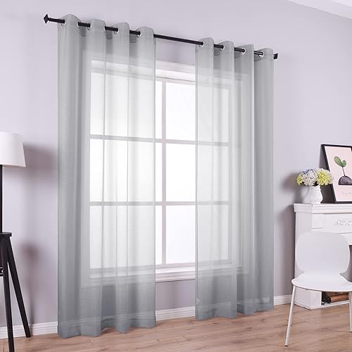 Miniatura 8 de KOUFALL - Cortinas translúcidas de imitación lino con ojales (2 paneles)
