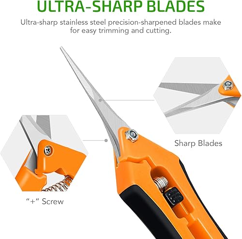 Miniatura 10 de iPower Tijeras de jardinería de 6.5 pulgadas, tijeras de podar de mano para jardinería y recorte, acero inoxidable ultra afilado, color amarillo,